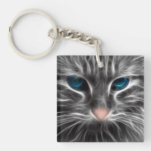 Porte-clés Face de chat bleu magnifique