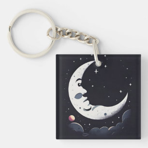 Porte-clés Face de lune brillante dans le ciel sombre