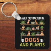 Porte-clés Facilement Distrait Par Chiens et Plante Drôle Pla (Recto)