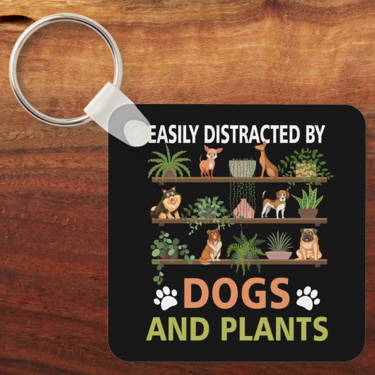 Porte-clés Facilement Distrait Par Chiens et Plante Drôle Pla (Recto)