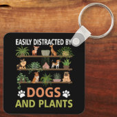 Porte-clés Facilement Distrait Par Chiens et Plante Drôle Pla (Verso)