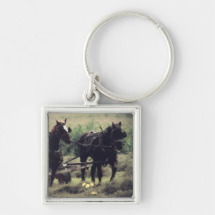 Porte-clés Faire du foin avec les chevaux