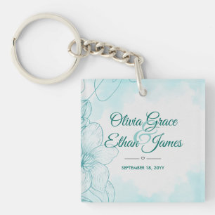 Porte-clés Faire-part de mariage floral aquarelle sarcelle él