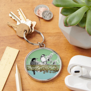 Porte-clés Faire-part de mariage Oiseaux de l'amour Vintage