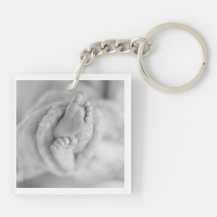 Porte-clés Faire-part de naissance bébé moderne noir blanc ph