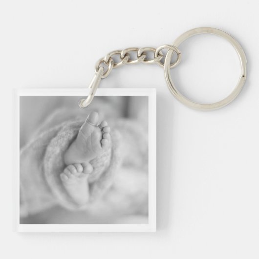 Porte-clés Faire-part de naissance bébé moderne noir blanc ph (Dos)