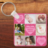 Porte-clés Faire-part de naissance de Bébé Fille rose moderne (Recto)