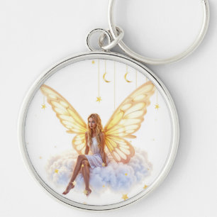 Porte-clés Fairy imaginaire blonde fille nuage assis magique