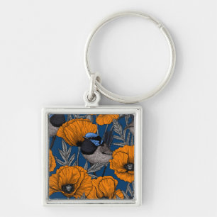 Porte-clés Fairy wrens and orange poppy flowers