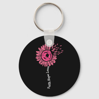 Porte-clés Faith Hope Love We Wear Rose Ribbon Cancer du sein
