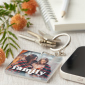 Porte-clés Famille | Boho Texte superposé avec deux photos (Devant Droit)