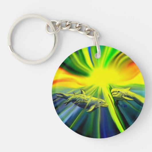 Porte-clés Famille de dauphins sous le soleil (Devant)