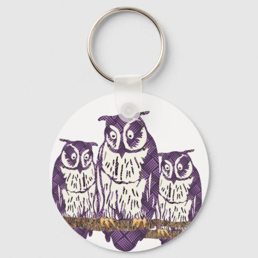 Porte-clés Famille de hibou géométrique stylisée violet (Recto)