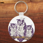 Porte-clés Famille de hibou géométrique stylisée violet (Recto)