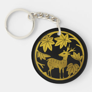 Porte-clés Famille japonaise Crest-érable japonais et cerf