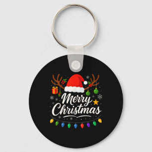 Porte-clés Famille Joyeux Noël Rouge Père Noël Chapeau Reinde