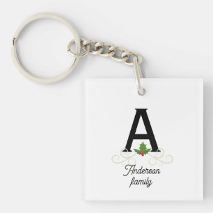 Porte-clés Famille Monogram Christmas Holly