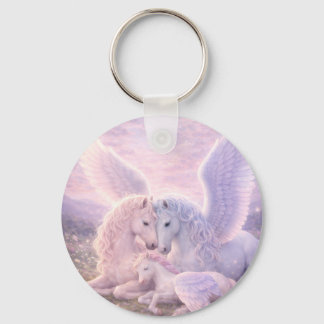 Porte-clés Famille Pégase – Toile d'art fantaisiste pastel