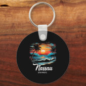 Porte-clés Famille Vacances Retro Sunset Bahamas Nau (Recto)
