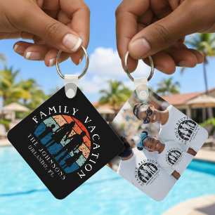 Porte-clés Famille Vacances Tenir Mains Retro Soleil Photo