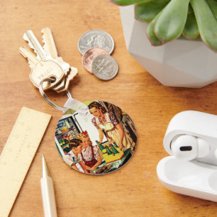 Porte-clés Famille Vintage, Maman avec Enfants, Snacks dans l