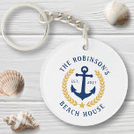 Porte-clés Family Beach House Ancre Gold Laurel Star 2 Côté<br><div class="desc">Un porte - clé acrylique à double face et à thème nautique avec votre nom de famille et maison de plage, maison de lac, ou tout autre texte souhaité et date établie. Doté d'une ancre de bateau conçue sur mesure avec des feuilles de laurier de style or et d'une étoile...</div>
