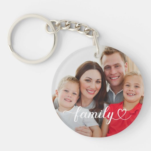 Porte-clés Family Love White Script Photo personnalisée (Devant)