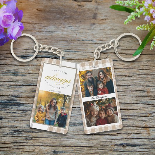 Porte-clés Family Photos Beige Modern Scripture