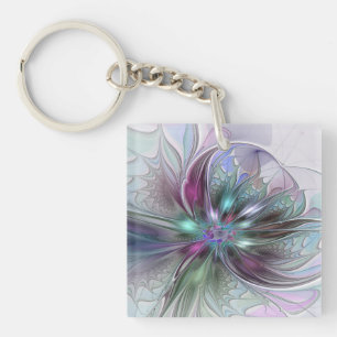 Porte-clés Fantaisie Abstraite Moderne Fleur Fractale Colorée