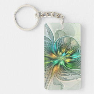 Porte-clés Fantaisie Abstraite Moderne Fleur Fractale Colorée