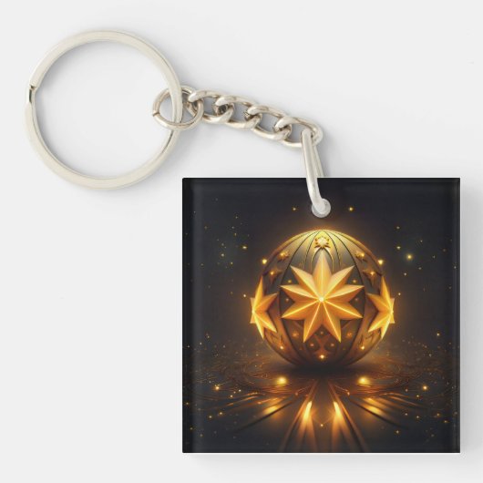 Porte-clés Fantaisie fractale Sphère Bronze Étoiles Dorées (Devant)
