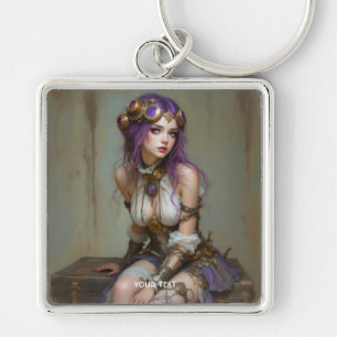 Porte-clés Fantastique Fille Violette Steampunk Mignonne