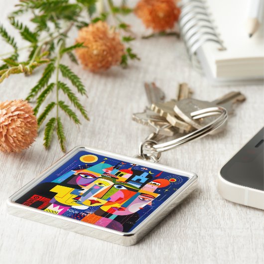 Porte-clés Fantasy Cute Abstract Faces Shapes (Côté)