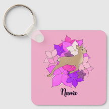 Faon mignon personnalisé et fleurs roses