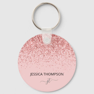 Porte-clés Fard Rose Pailleté Féminin Monogramme Simple Nom
