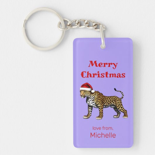 Porte-clés Faune Safari animal Leopard Santa Hat Noël (Devant)