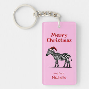 Porte-clés Faune Safari animal Zebra Santa Hat Noël