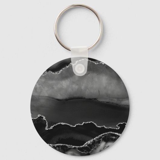 Porte-clés Faux Black Marbré Agate Elégante Parties scintilla (Recto)