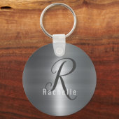 Porte-clés Faux Brossé Métal Acier Inoxydable Nom (Recto)