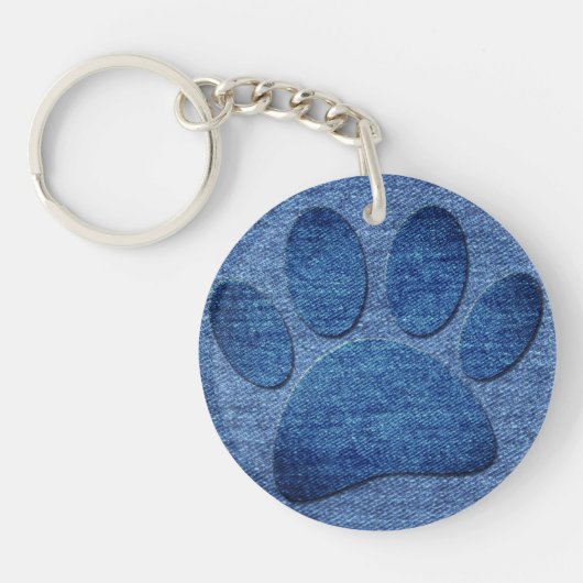 Porte-clés Faux Denim Jeans Chien Empreinte de patte Porte -  (Devant)
