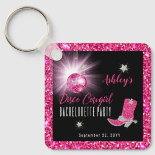 Porte-clés Faux Glitter Pink Disco Cowgirl Bachelorette Party
