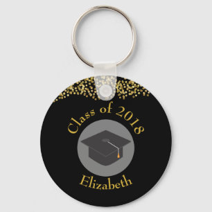 Porte-clés Faux Gold Confetti & Graduation Cap Classe de 20xx