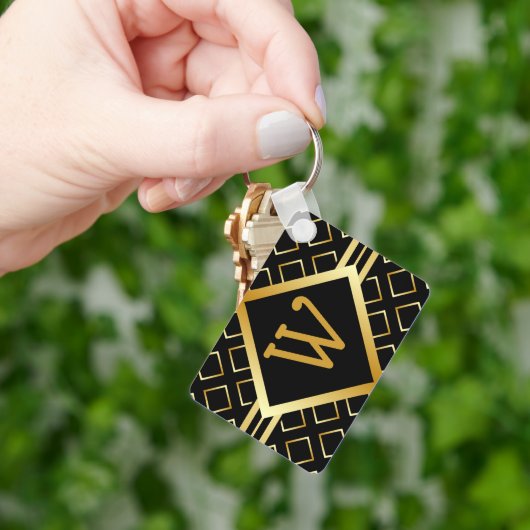 Porte-clés FAUX Gold Geometric INITIAL only Pattern on BLACK (main)