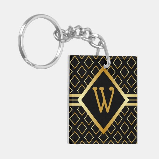 Porte-clés FAUX Gold Geometric Pattern INITIAL only on BLACK (Devant gauche)