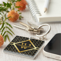 FAUX Gold Geometric Pattern MONOGRAM on BLACK