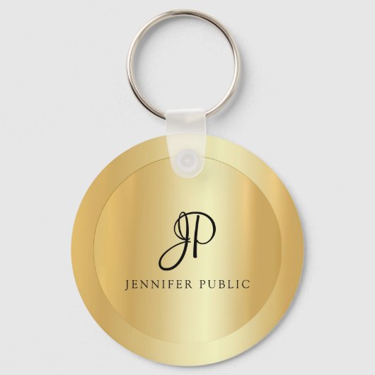 Porte-clés Faux Gold Nom élégant Monogram Modèle initial (Recto)