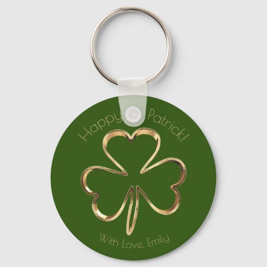 Porte-clés Faux Gold Shamrock Clover Texte personnalisé St Pa (Recto)
