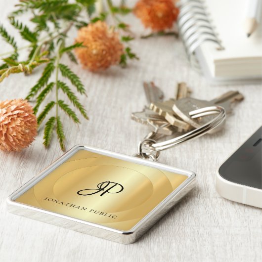 Porte-clés Faux Gold Votre nom Elégant Monogram Modèle (Côté)