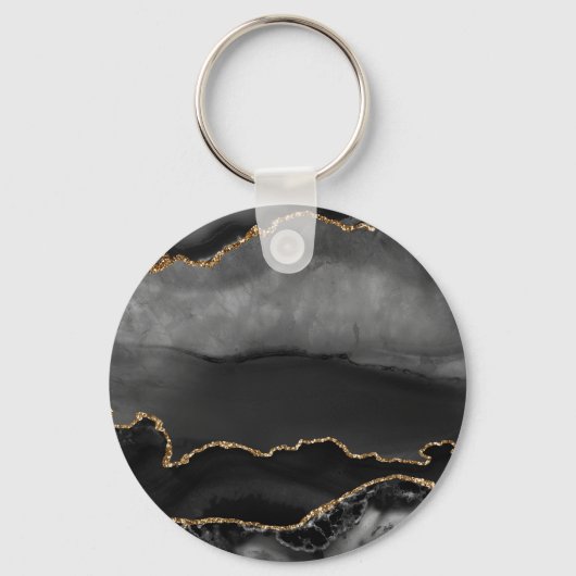 Porte-clés Faux Gris Marbré Agate Parties scintillant dorée P (Recto)