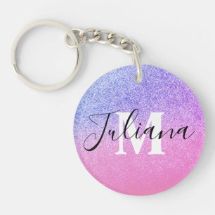 Porte-clés Faux Pailleté Deux Tons Rose Monogrammé 